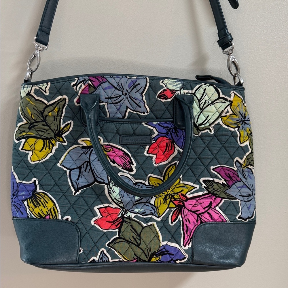 Vera Bradley Quilted Floral Satchel Crossbody –‎ Leather Trim